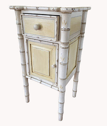 Vintage Bamboo Bedside Cupboard with Later Decoration