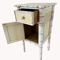 Vintage Bamboo Bedside Cupboard with Later Decoration