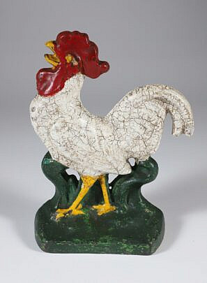 Painted Cast Iron Antique Rooster Doorstop