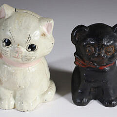 Two Antique Painted Cast Iron Cat Still Banks