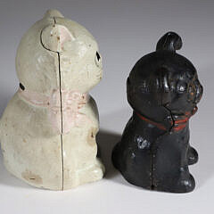 Two Antique Painted Cast Iron Cat Still Banks