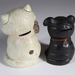 Two Antique Painted Cast Iron Cat Still Banks