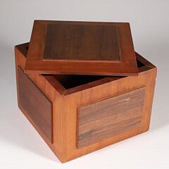 Contemporary Carved Tropical Hardwood Lift Top Cube Form Box