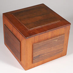 Contemporary Carved Tropical Hardwood Lift Top Cube Form Box