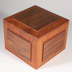 Contemporary Carved Tropical Hardwood Lift Top Cube Form Box