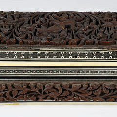 Anglo-Indian Carved Sandalwood Box with Microscopic Inlays and Bone Trim