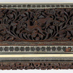 Anglo-Indian Carved Sandalwood Box with Microscopic Inlays and Bone Trim