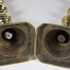 Pair of Antique Brass Beehive Push-up Candlesticks, 19th Century