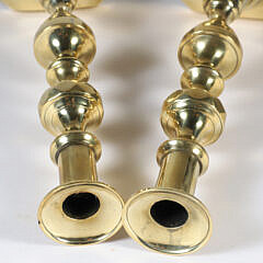 Pair of Antique Brass Beehive Push-up Candlesticks, 19th Century