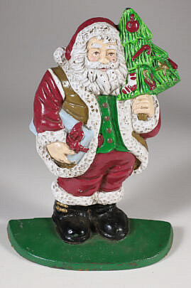 Painted Cast Iron Santa Claus Doorstop