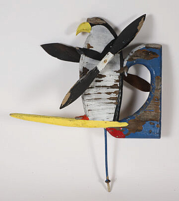 Vintage Folk Art Carved and Painted Penguin Whirligig
