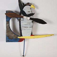 Vintage Folk Art Carved and Painted Penguin Whirligig