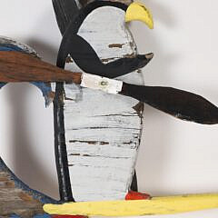 Vintage Folk Art Carved and Painted Penguin Whirligig