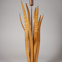 Folk Art Tiger Maple Sculpture of Cattail and Reeds