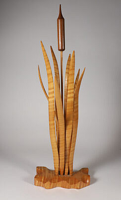 Folk Art Tiger Maple Sculpture of Cattail and Reeds