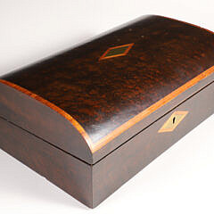 Antique Bird’s Eye Maple and Tropical Wood Dome Top Lap Desk, 19th Century