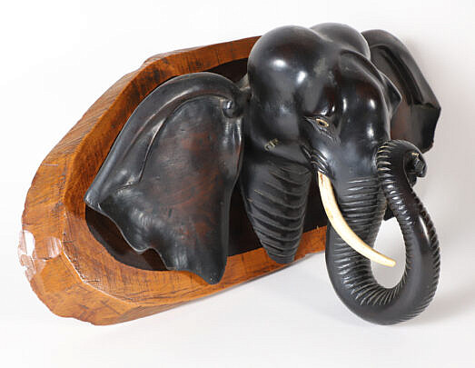 Carved Ebony Elephant Trophy Bust