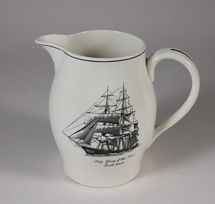 English Spode Clipper Ship Decorated Jug, "Brig Sygnet of Salem, Built 1822"