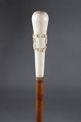 Relief Carved Roses and Crest Grip Walking Stick, 19th Century