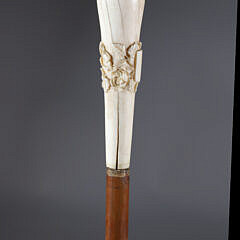 Relief Carved Roses and Crest Grip Walking Stick, 19th Century