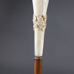 Relief Carved Roses and Crest Grip Walking Stick, 19th Century