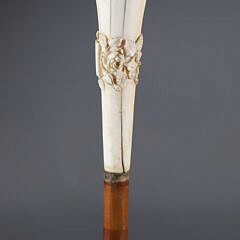 Relief Carved Roses and Crest Grip Walking Stick, 19th Century