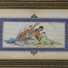 Vintage Persian Gouache on Bone Painting of a Couple