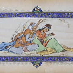 Vintage Persian Gouache on Bone Painting of a Couple