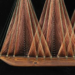 Half Hull Mounted on Board with Thread-Work Sails and Rigging