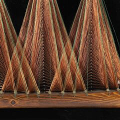 Half Hull Mounted on Board with Thread-Work Sails and Rigging