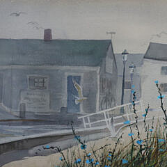 Robert Perrin Watercolor “View of Nantucket Wharf”