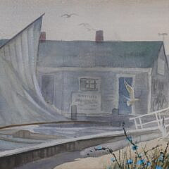 Robert Perrin Watercolor “View of Nantucket Wharf”