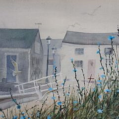 Robert Perrin Watercolor “View of Nantucket Wharf”