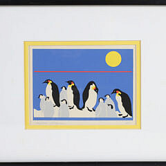 Folk Art Silk Screen "Emperor Penguins"