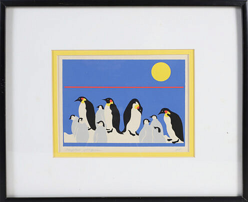 Folk Art Silk Screen "Emperor Penguins"