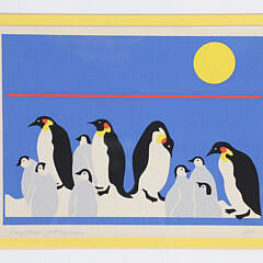 Folk Art Silk Screen “Emperor Penguins”