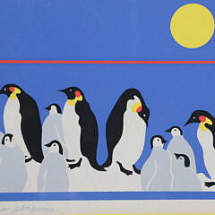 Folk Art Silk Screen “Emperor Penguins”