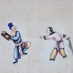 Pair of Antique Chinese Rice Pith Paper Paintings of Asian Figures