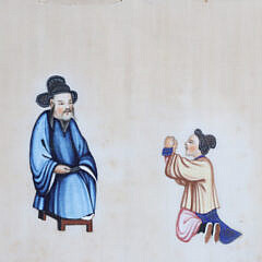 Pair of Antique Chinese Rice Pith Paper Paintings of Asian Figures