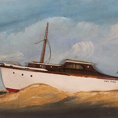 Early Vintage Fishing Boat “Our Girl” on Plank with Molded Ocean c. 1950