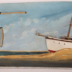 Early Vintage Fishing Boat “Our Girl” on Plank with Molded Ocean c. 1950