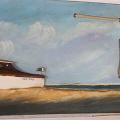 Early Vintage Fishing Boat “Our Girl” on Plank with Molded Ocean c. 1950