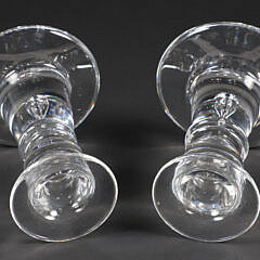 Pair of Signed Steuben Clear Glass Squatty Candlesticks