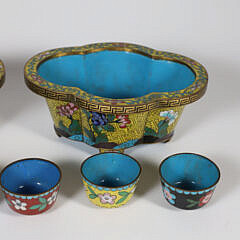 Pair of Cloisonne Cache Pots and Six Cups, 19th Century