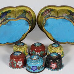 Pair of Cloisonne Cache Pots and Six Cups, 19th Century