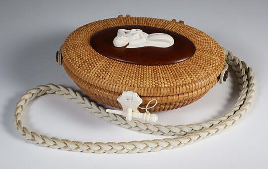 Alan S.W. Reed "Streamer" Nantucket Shoulder Purse with Carved Mermaid, circa 2009.