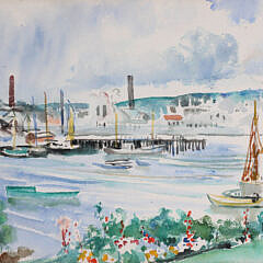 Martha Walter (American 1875-1976) Watercolor “Harbor Scene”