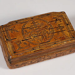 Mariner Carved and Scrimshawed Palmwood Box, circa 1850-60