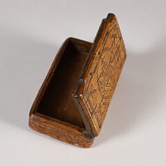 Mariner Carved and Scrimshawed Palmwood Box, circa 1850-60