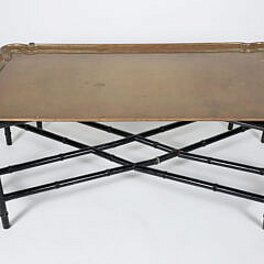 Brass Tray Top Coffee Table on Black Faux Bamboo Stand